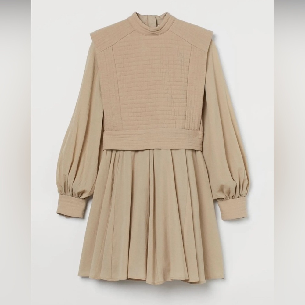 H&M Long Sleeve Mini Dress In Tan